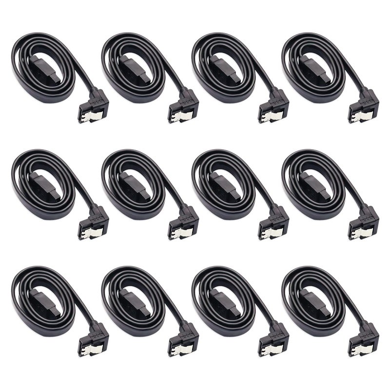 DaFuRui 12-Pack SATA III 6.0 Gbps Cables - 90 Degree Right Angle Black with Locking Latch, 16 Inch SATA Cable Pack for HDD, SSD, CD and DVD Drives - Image 1